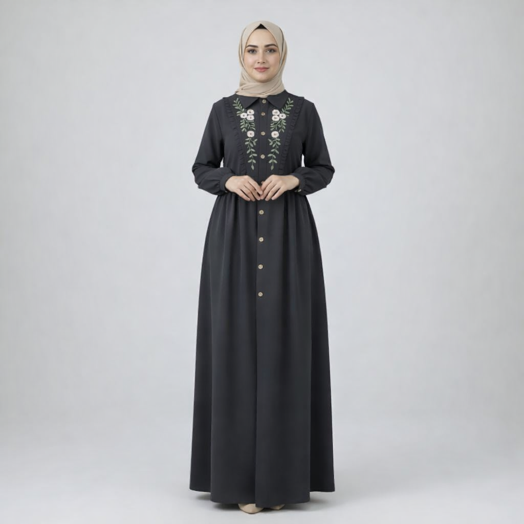 Zarina Bloom Embroidered Cey Gown