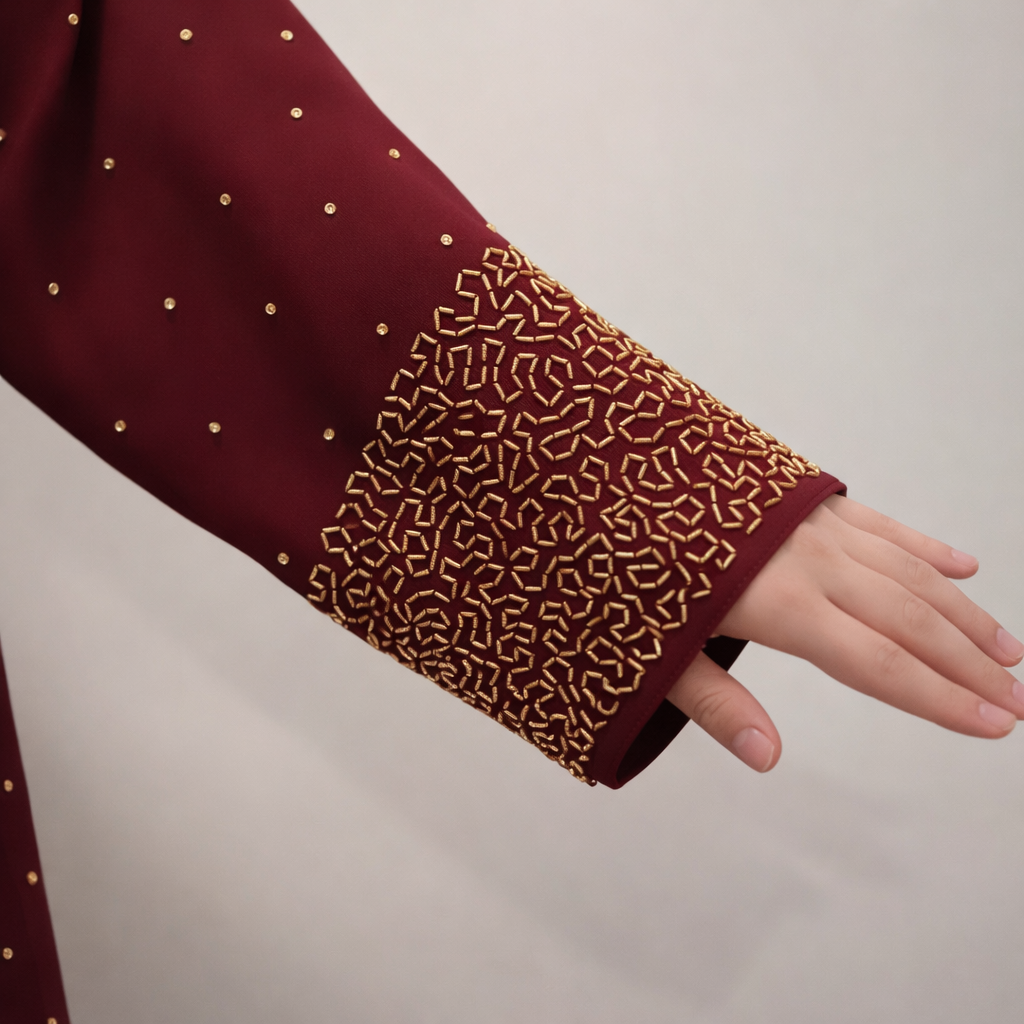 Azmin Royale Ruby — Handcrafted Cutdana Designer Abaya