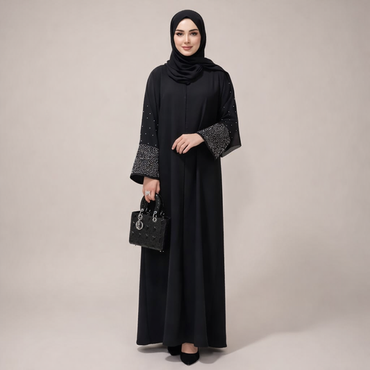 Noore Eclipse — Hand-Worked Black Abaya