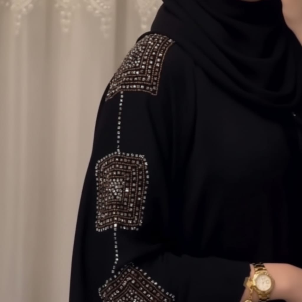 Zehra Noir Sleeve-Detailed Party Wear Abaya
