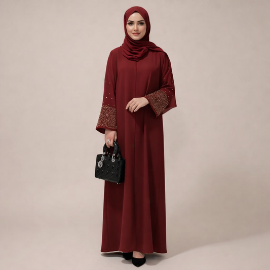 Azmin Royale Ruby — Handcrafted Cutdana Designer Abaya