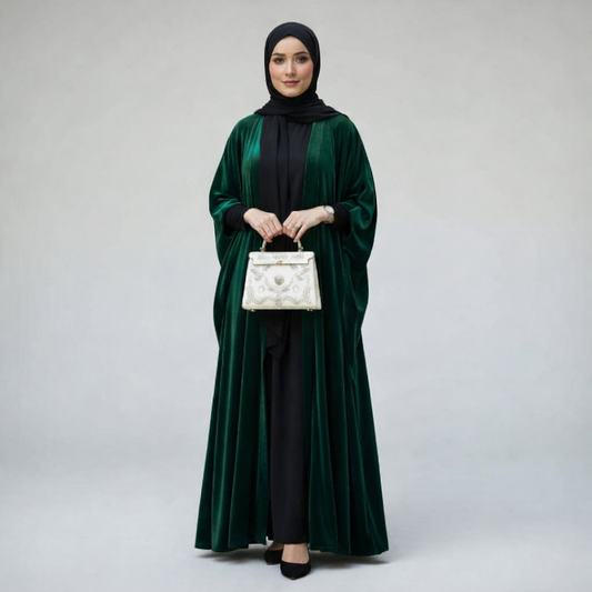 Azmin Velvet Noir Fusion Overcoat Abaya Set
