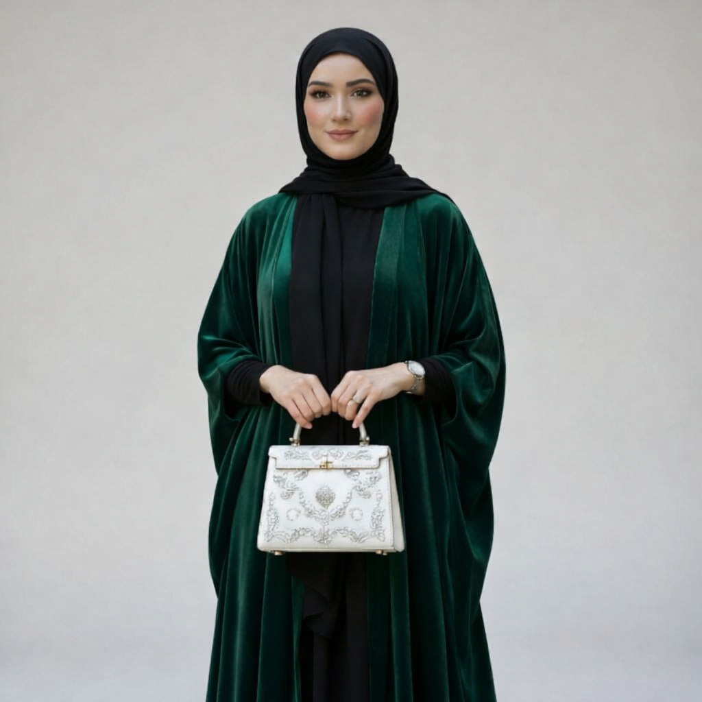 Azmin Velvet Noir Fusion Overcoat Abaya Set