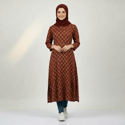 Azmin Everyday Grace – Printed Cambric Cotton Long Top